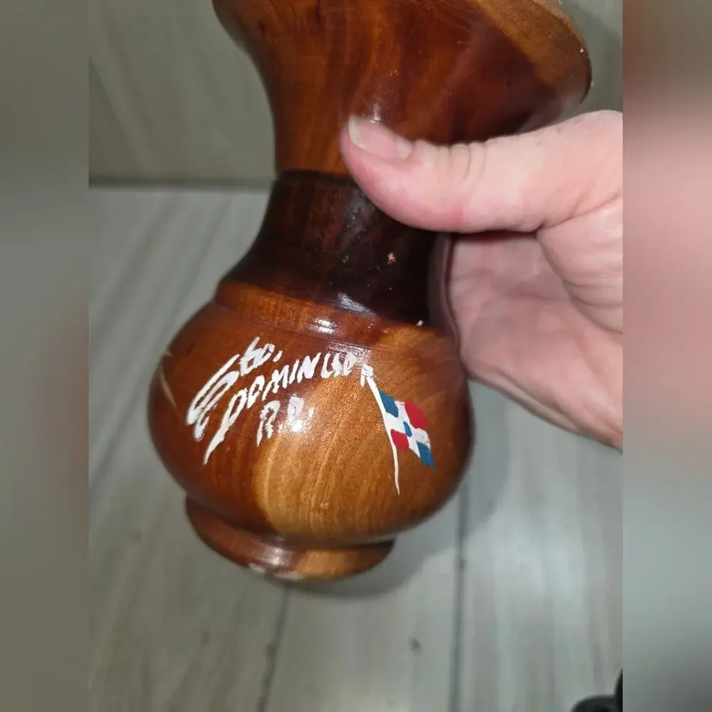 Vtg Turned Wood Vase Floral Handmade Sto Domingo RD Dominican Republic